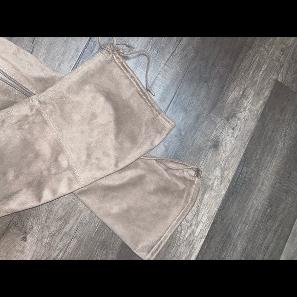 Beige Faux Suede Heel Knee High Boots - Picture 3 of 6